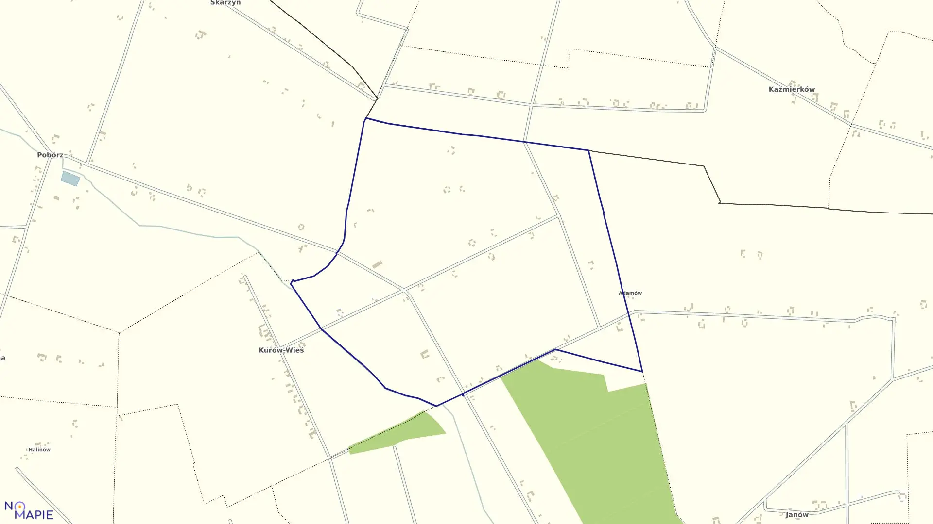 Mapa obrębu KURÓW PARCEL w gminie Oporów