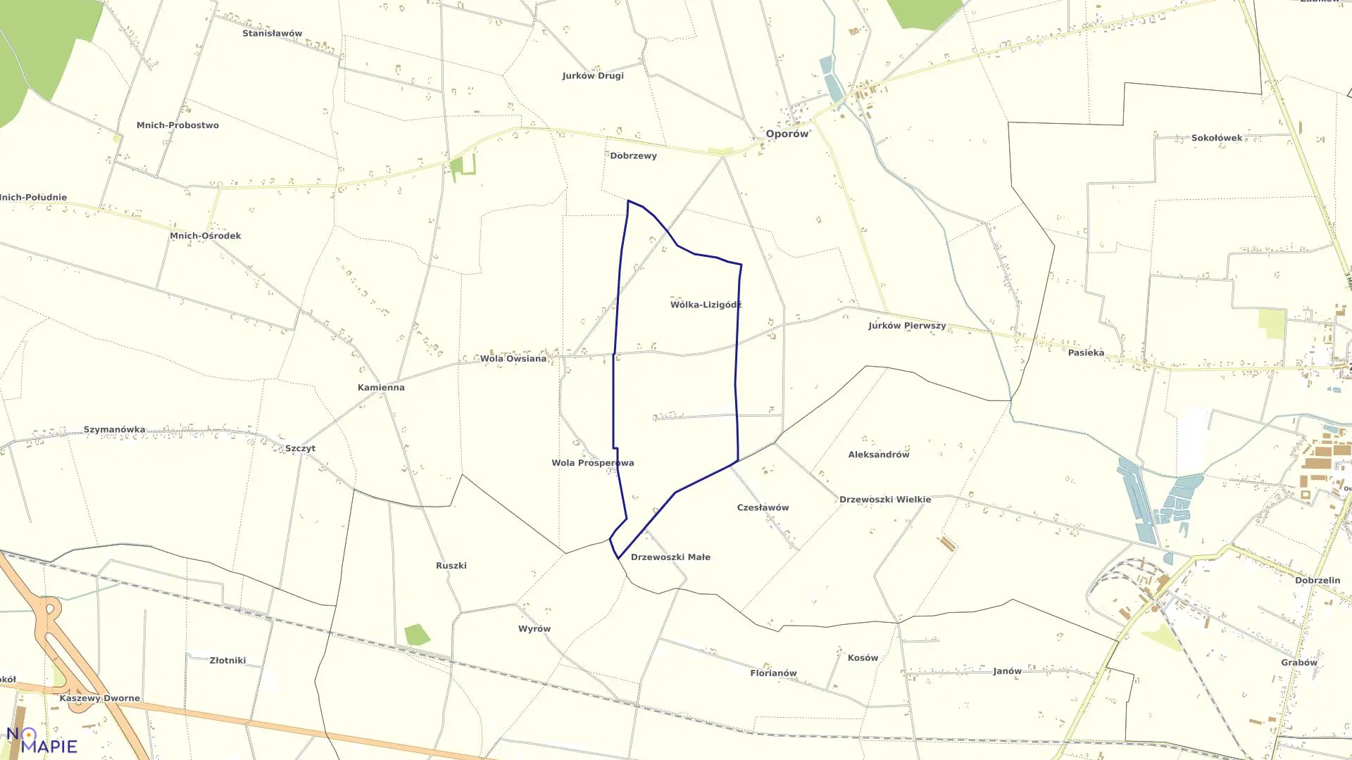 Mapa obrębu WÓLKA JANKI-LIZIGÓDŹ w gminie Oporów